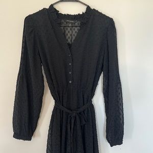 banana republic button down black swiss dot chiffon belted dress